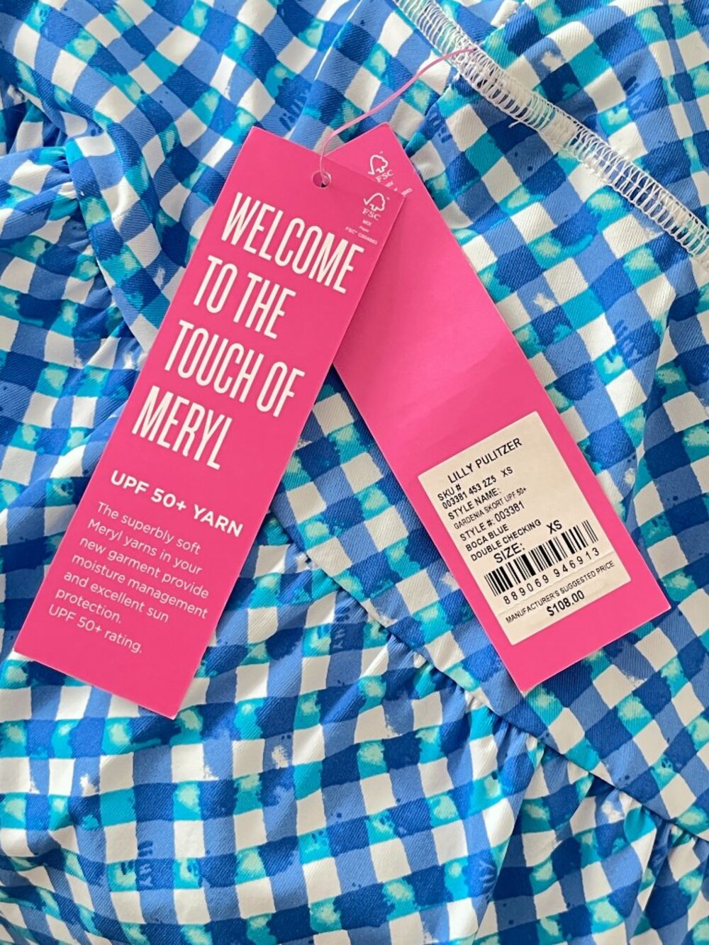 New Lilly Pulitzer Luxletic Skort Gardenia Skirt Shorts Boca Blue White Check XS - Picture 7 of 13